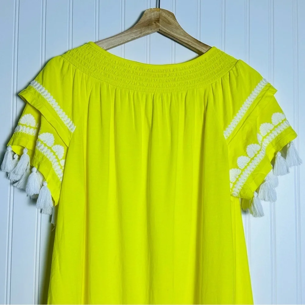 Lilly Pulitzer Nailah Tassel Sleeve Lillys Lemon Pima Cotton Women's Top Sz M - Picture 8 of 9